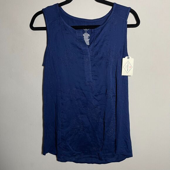 St. John's Bay Tops - NWT St. John's Bay Navy Blue Embroidered Design Flowy Tank Top Size Small